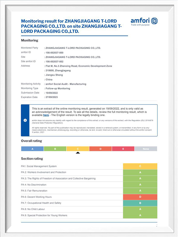 Certificados BSCI T-LORD 2022