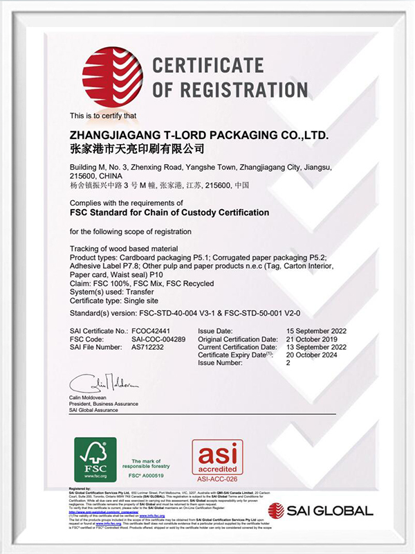 Certificados FSC T-LORD PACKAGING CO.,LTD